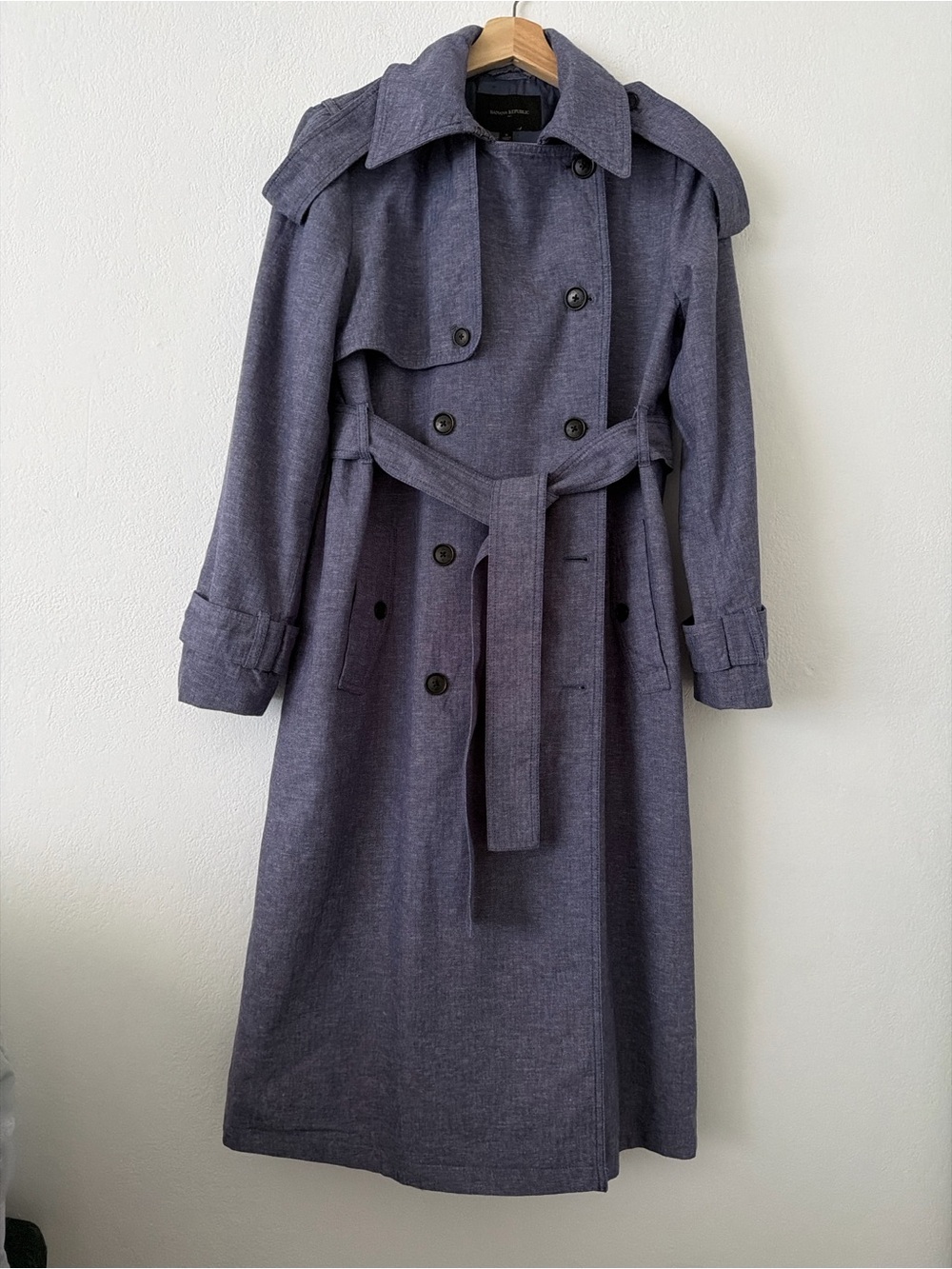Banana Republic Slate Blue Double-Breasted Trench Coat